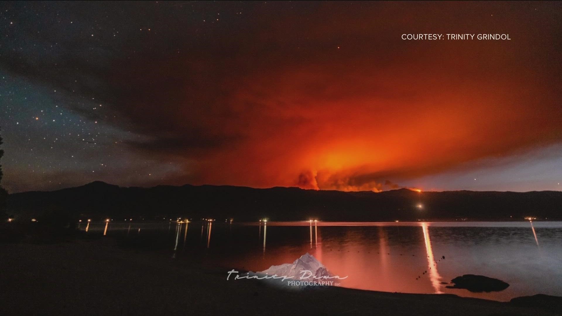 The fire started August 13 in the mountains across the lake from Cascade.