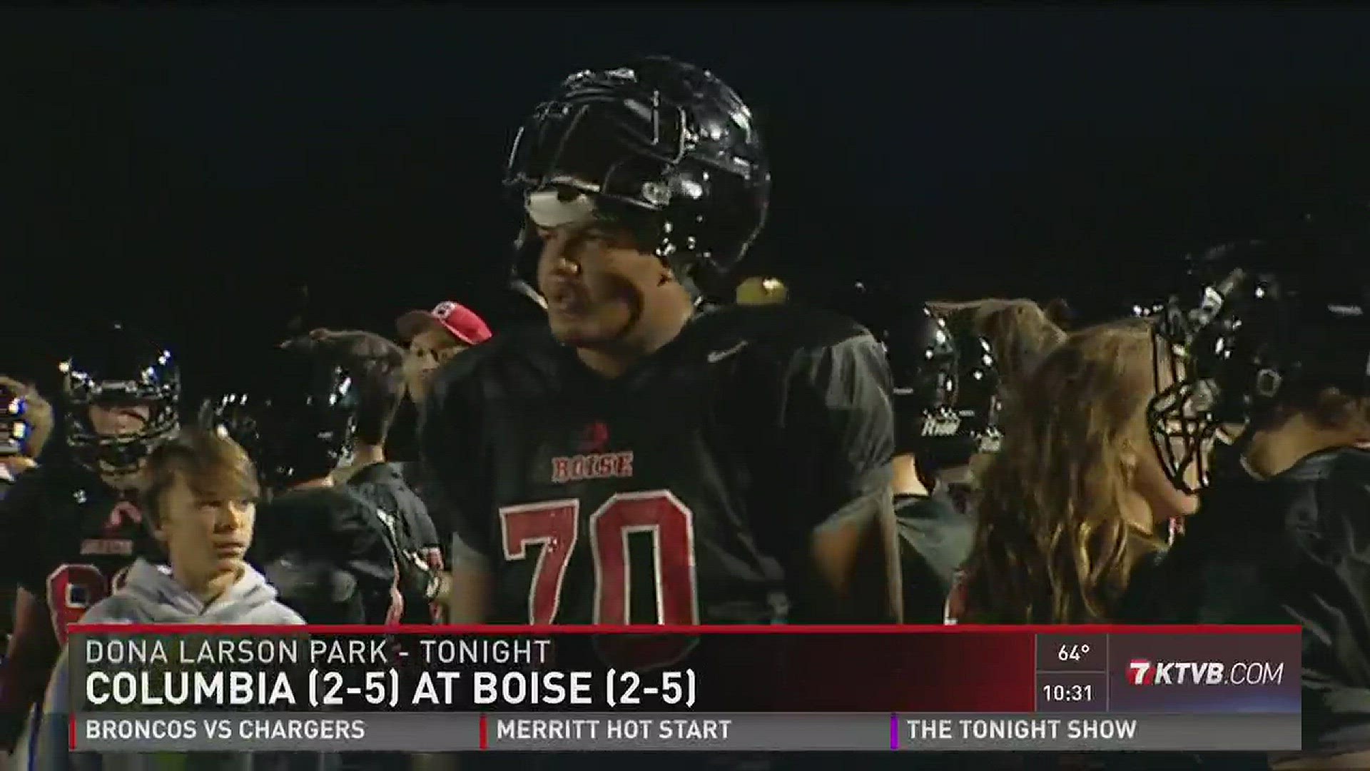 Boise High School offensive lineman John Ojukwu committed to Boise State football before the Braves' game vs. Columbia