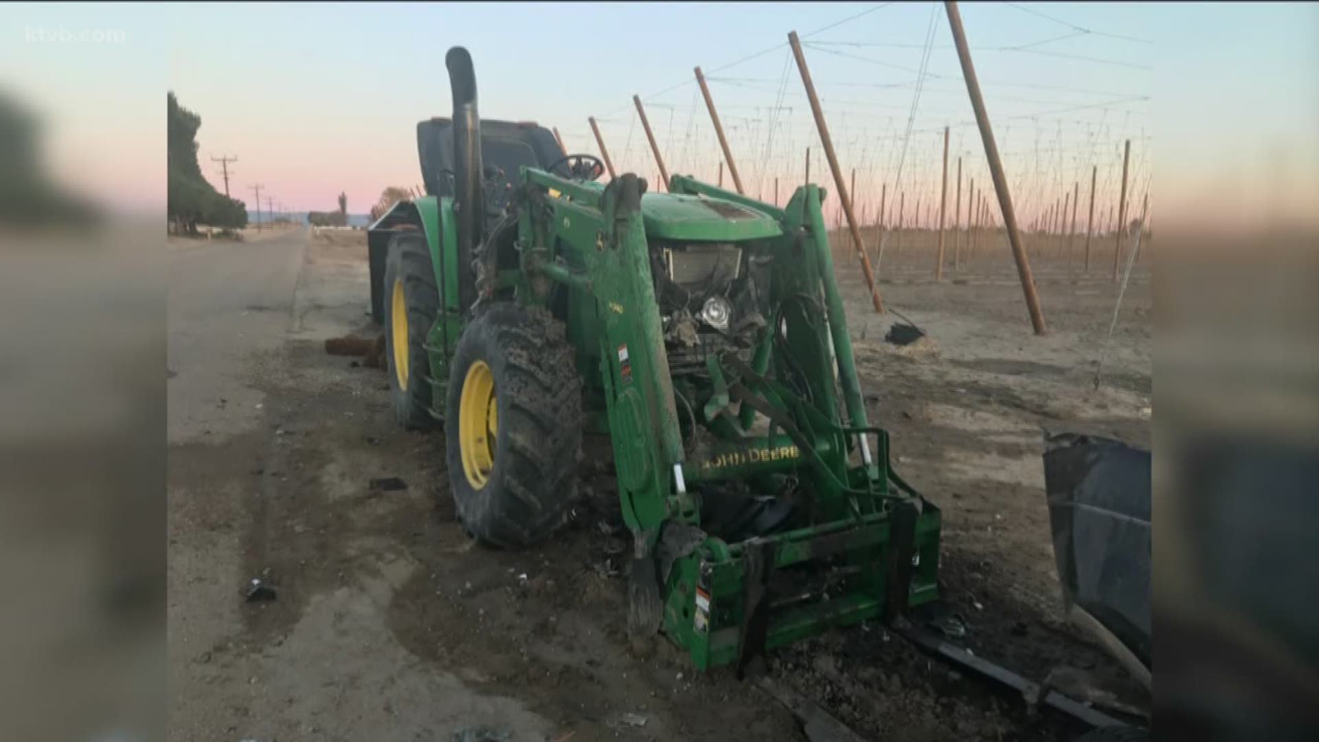 Investigators say the driver veered off the road and crashed into a parked tractor at about 4 a.m.