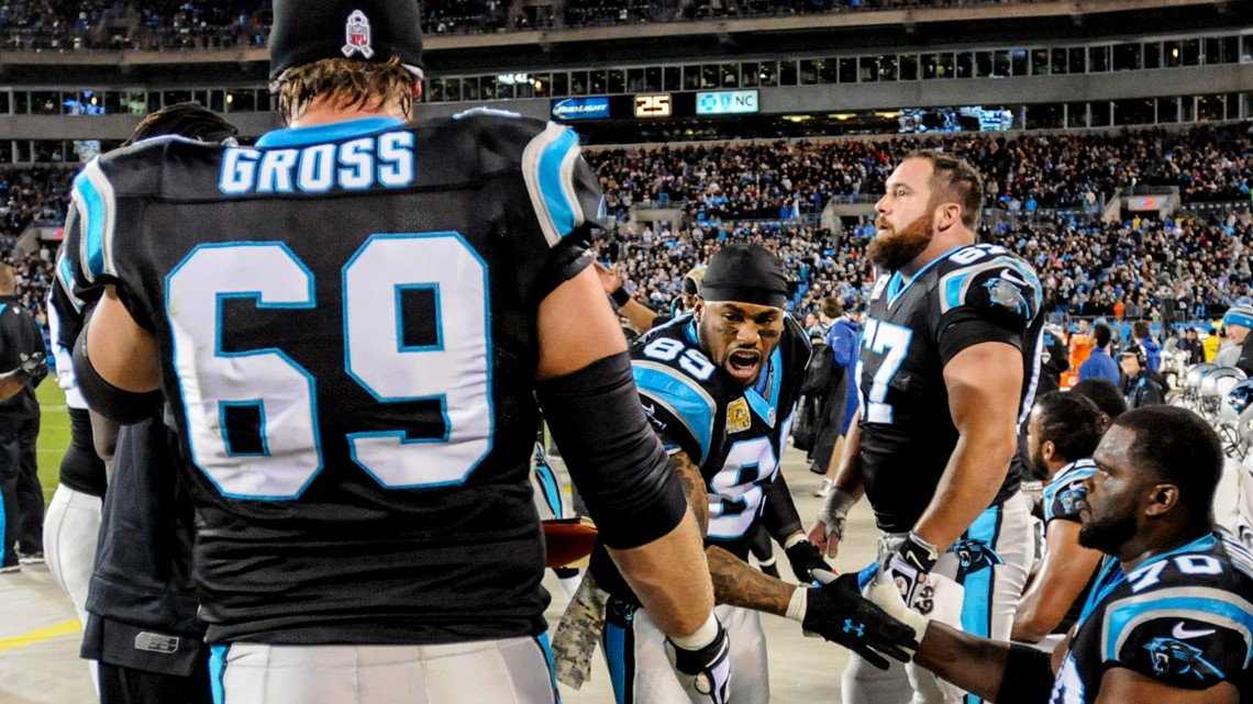 Carolina Panthers offensive tackle Jordan Gross (69) watches the