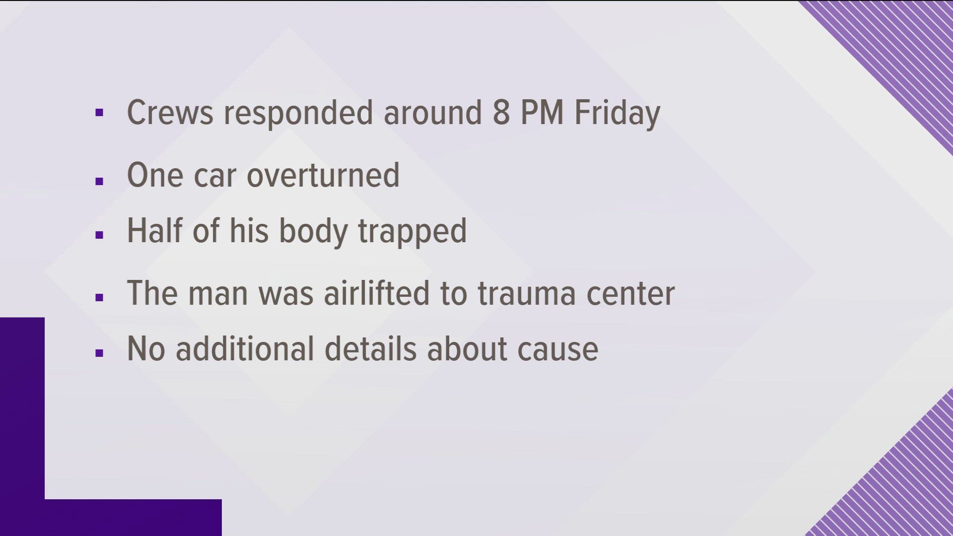 The man was stabilized at the scene before being airlifted to a trauma center by Life Flight.