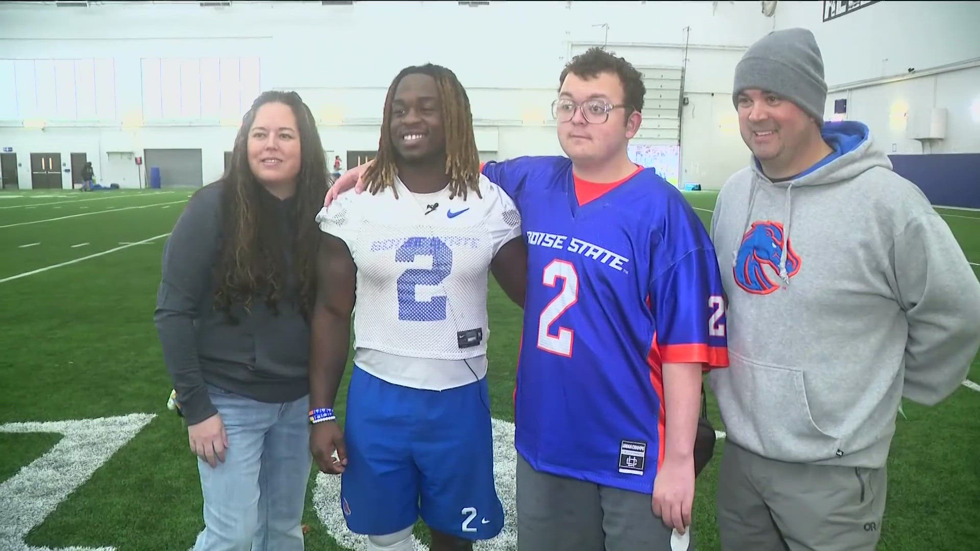 Jacob Serre, 19, loves Boise State football. When star running back and Heisman hopeful Ashton Jeanty heard about what he overcame, he invited him to practice.