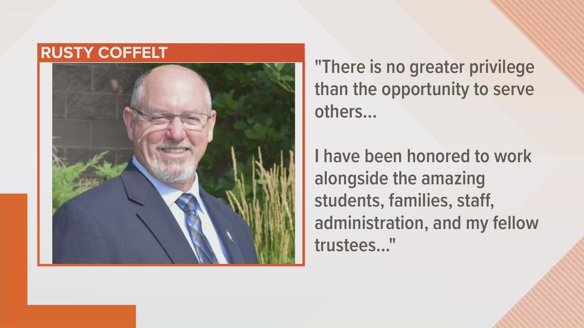 Rusty Coffelt wrote in a letter to the superintendent that he was stepping down to attend to "personal family matters."