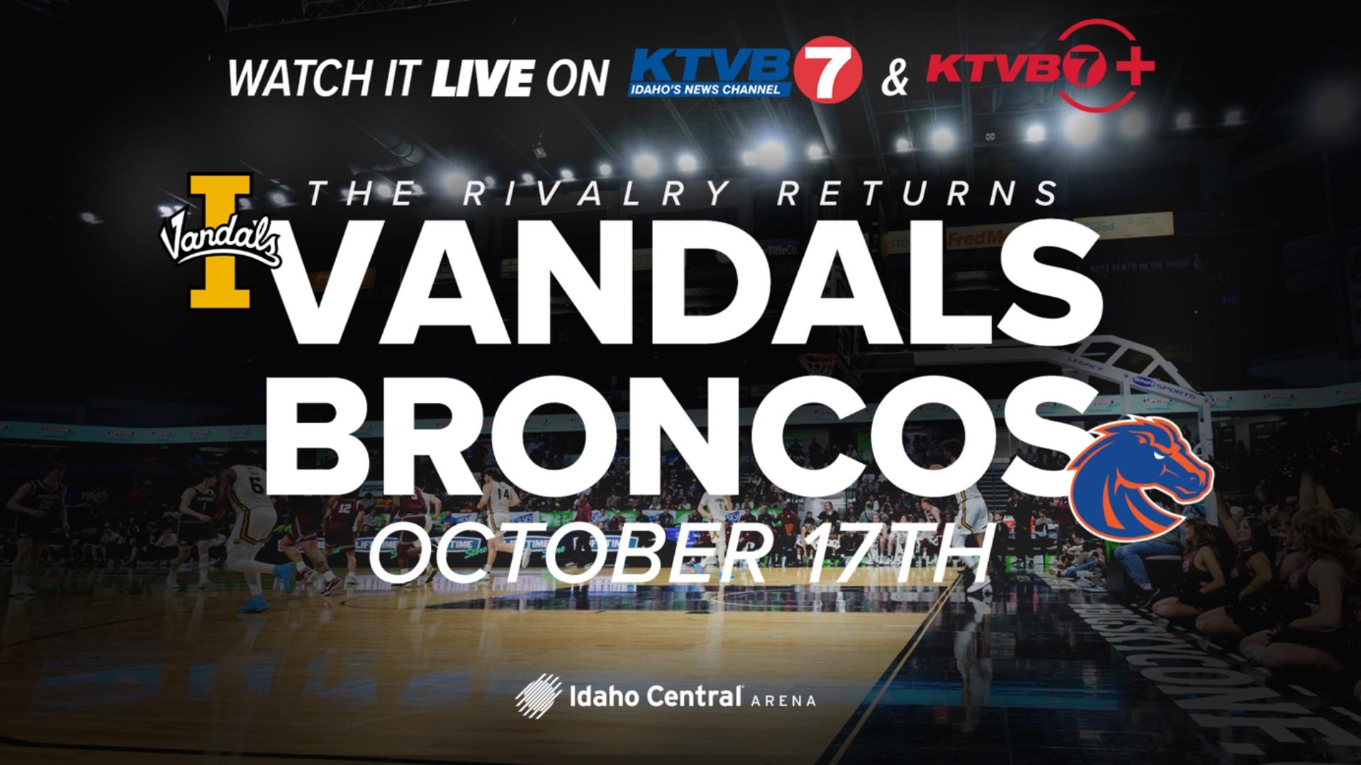 Fans can watch the first battle between Boise State and Idaho men's basketball since 2014 live on KTVB Channel 7 and the free KTVB+ app on Oct. 17.
