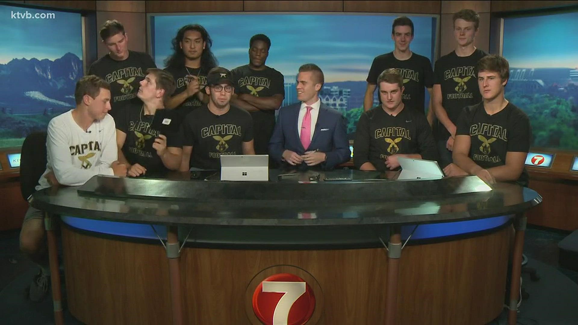 The Capital Eagles joined Will Hall on set after their 27-23 win over Meridian.