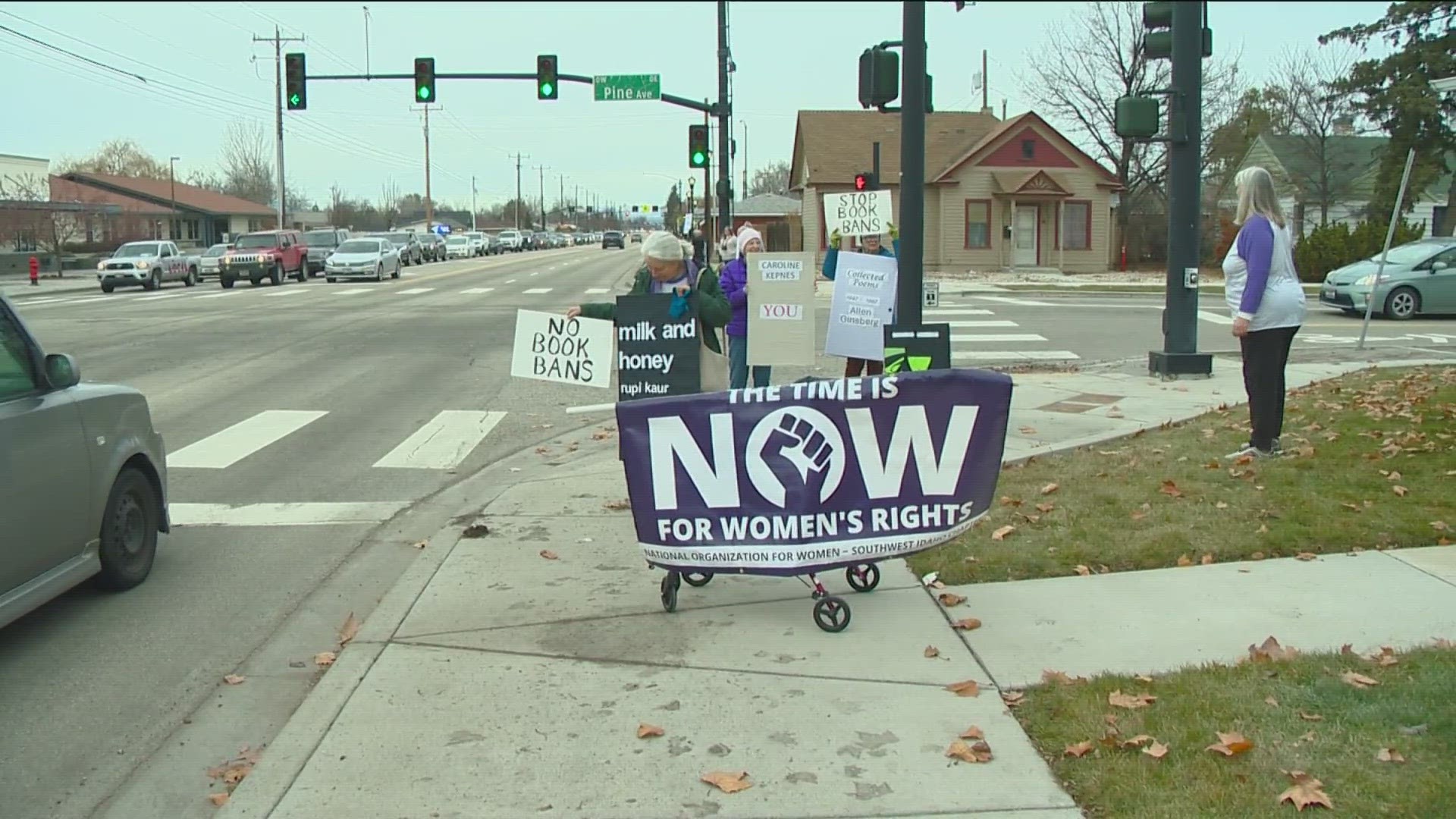 The Idaho National Organization for Women held a protest in Meridian on Friday, Jan. 26. They said books shouldn't be banned from school libraries.