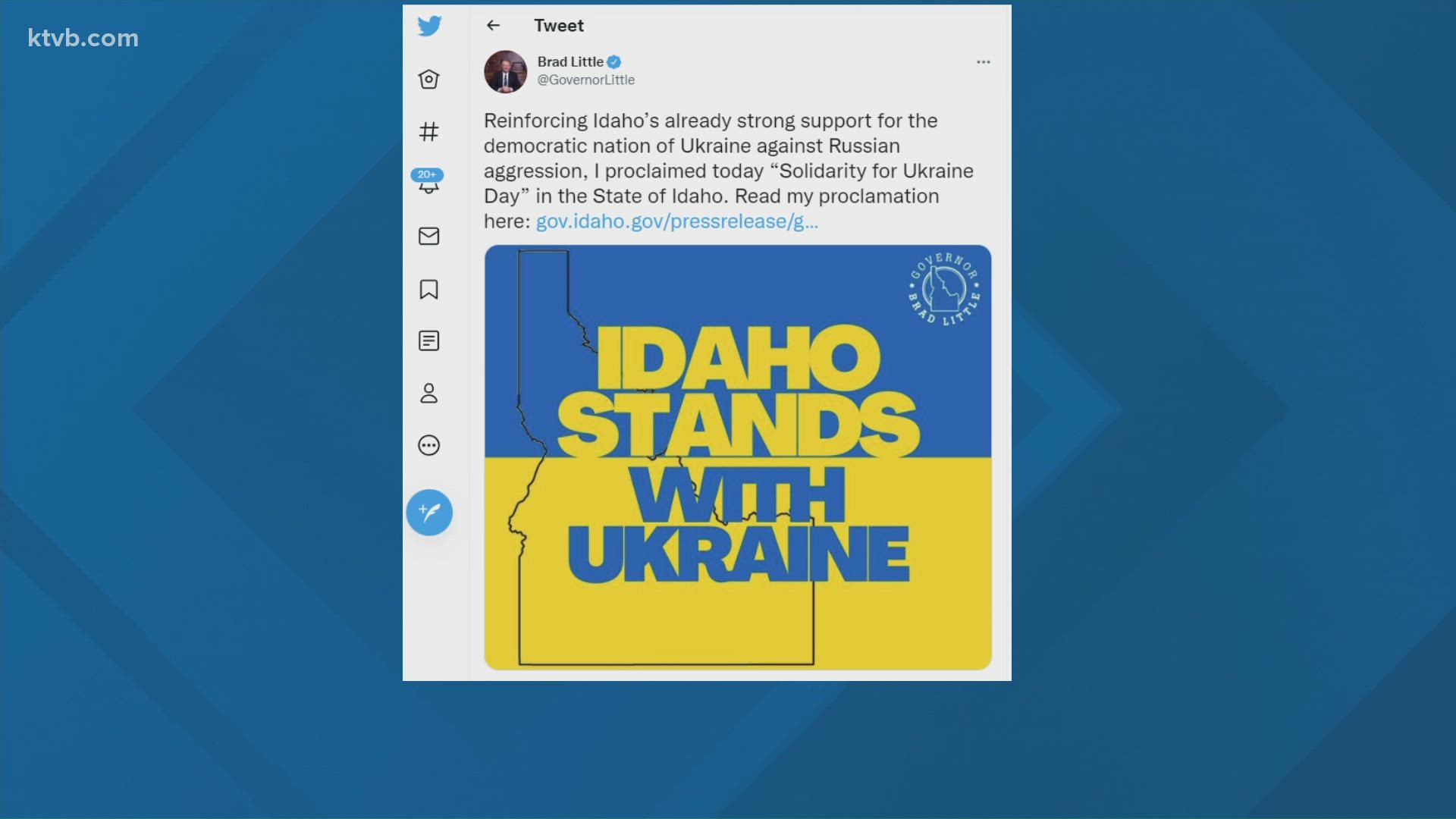 Gov. Little proclaims March 10, 2022 as Solidarity for Ukraine Day in Idaho