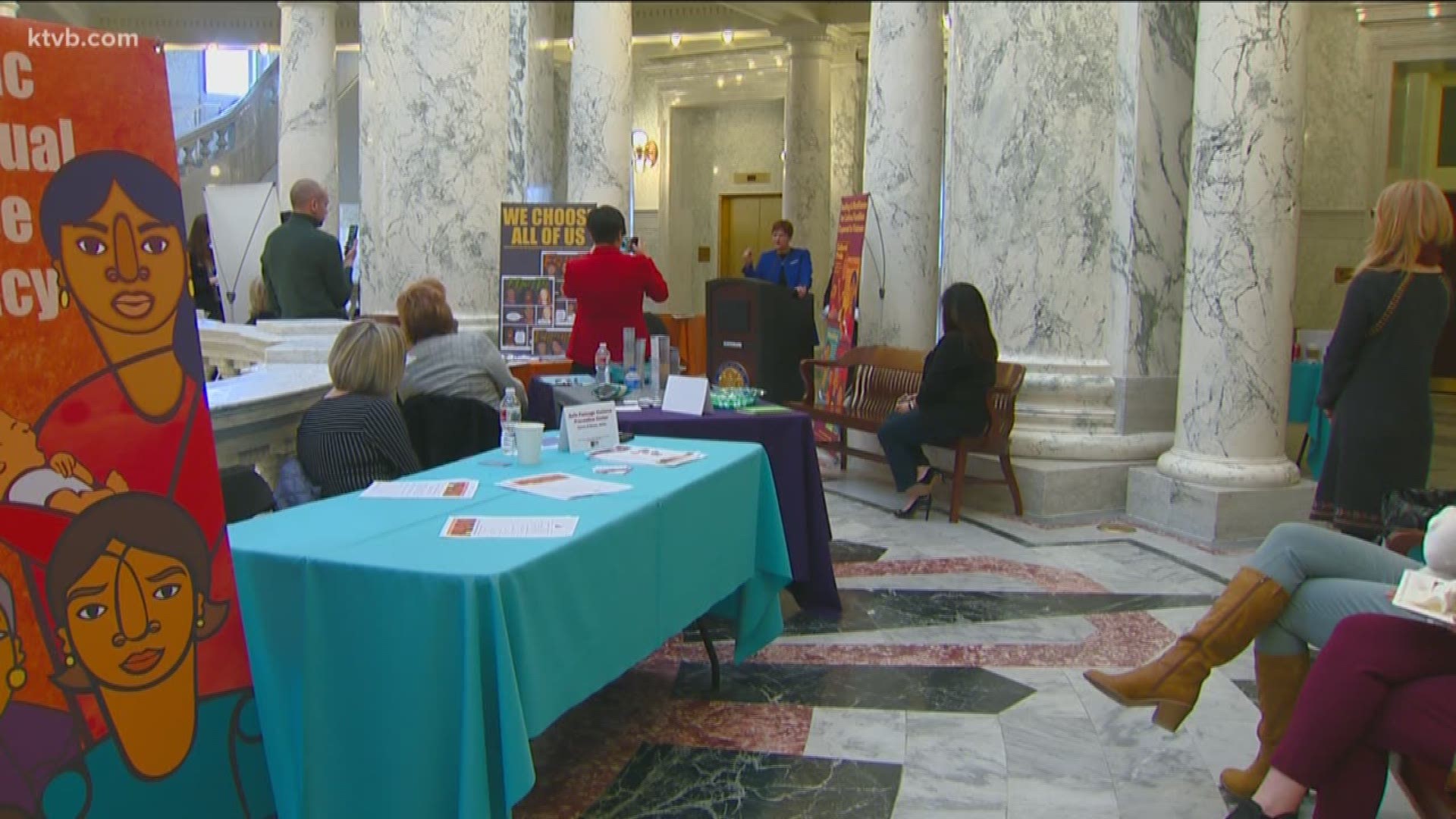 Rep. Melissa Wintrow of Boise was at the Capitol Rotunda to discuss a Child and Safety Bill that would enforce stricter marriage laws and hopes to reintroduce a bill that would keep firearms out of the hands of domestic abusers.