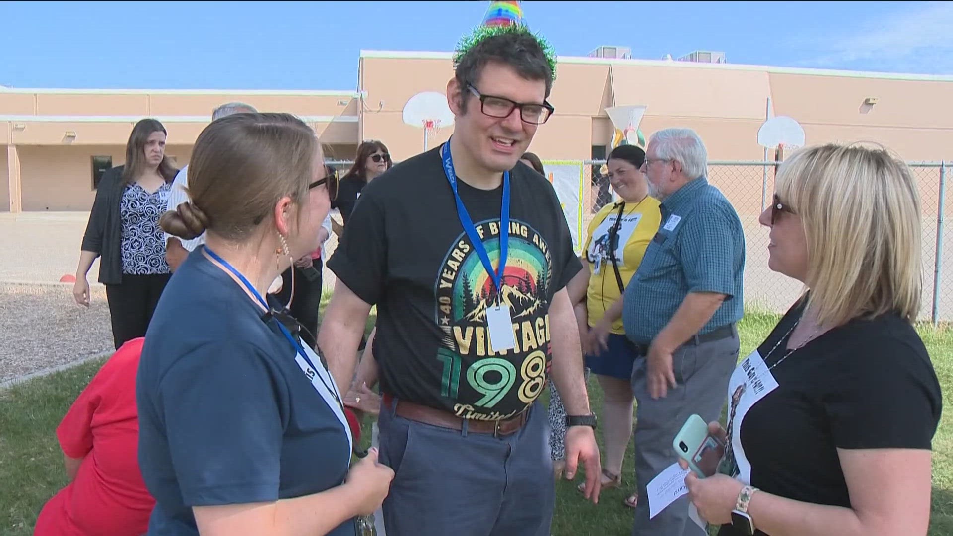 Corey Holaday went to school at Frontier Elementary, and he's volunteered there for his whole adult life. The school celebrated his 40th birthday in style!