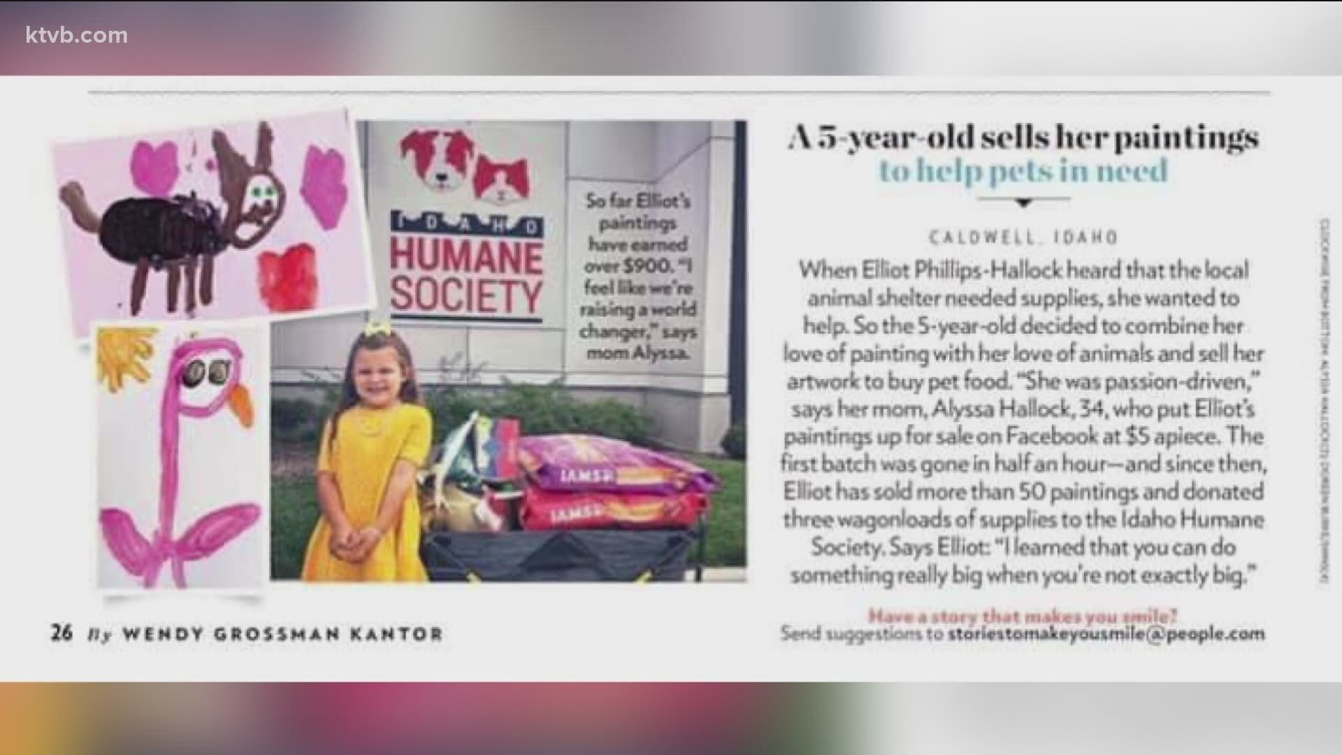 You may remember Elliot Phillips-Hallock, a Seven's Hero who loves to paint and help raise money for the Idaho Humane Society.