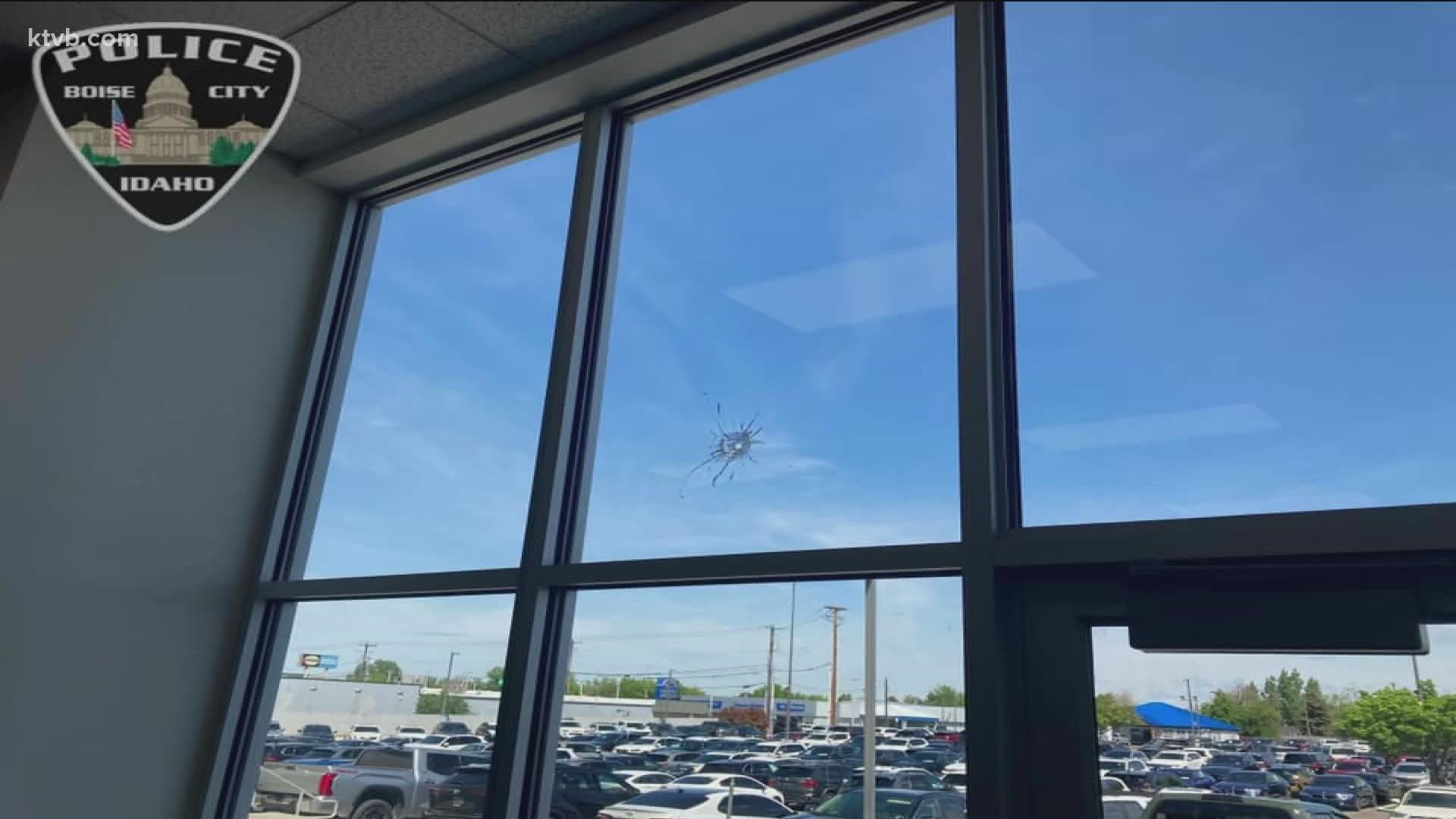 The Boise Police Department said the shot was fired around 3:45 a.m. on Sunday, May 15. The bullet hit a wall inside the business after going through the window.