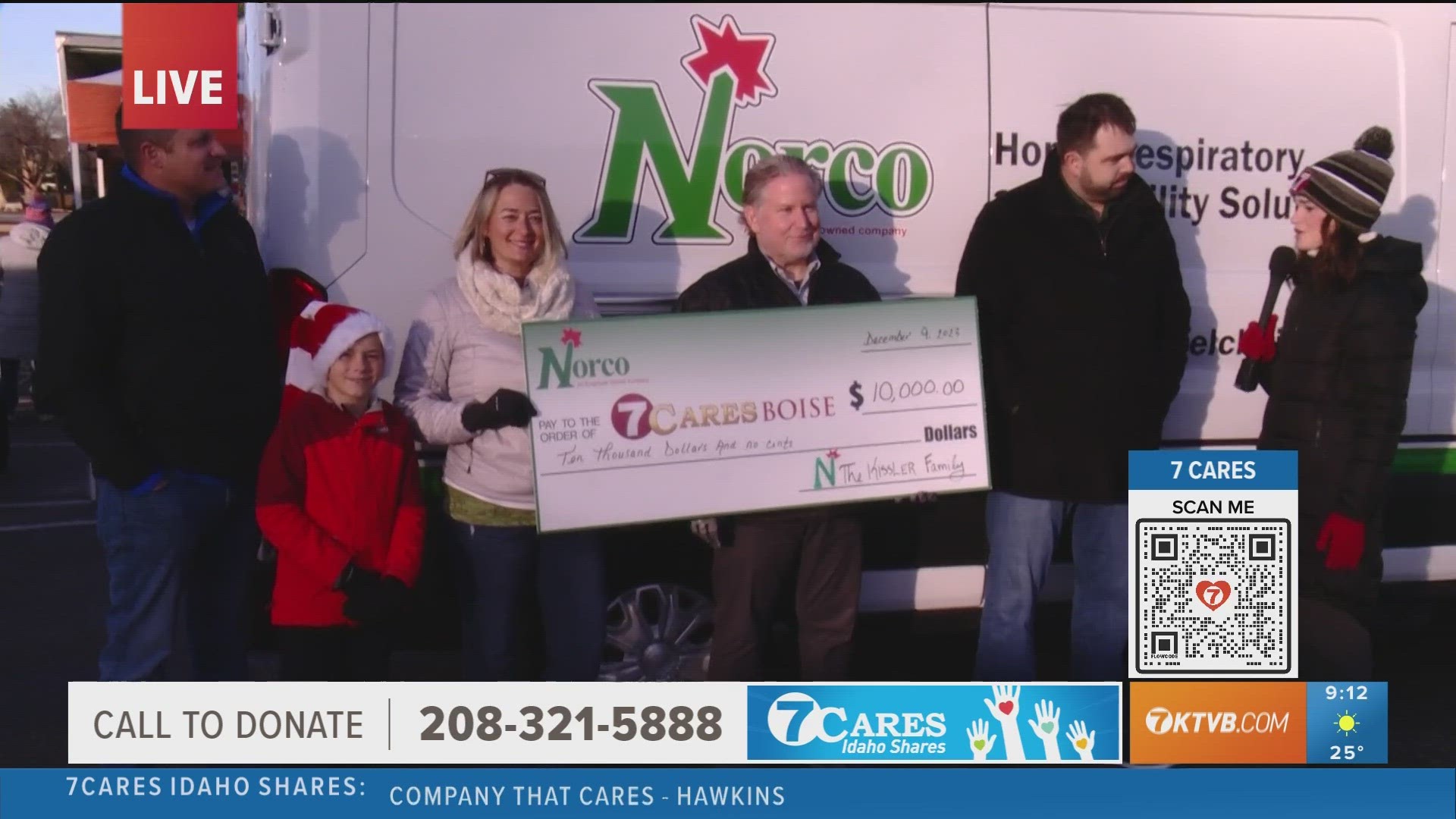 Norco, a featured Company that Cares, joins KTVB's Abby Davis to present a $10,000 check to support charities through 7Cares Idaho Shares.