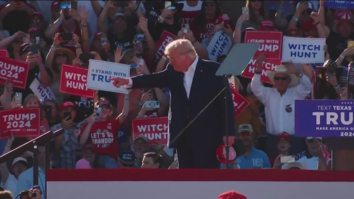 Trump, facing potential indictment, holds defiant Waco rally