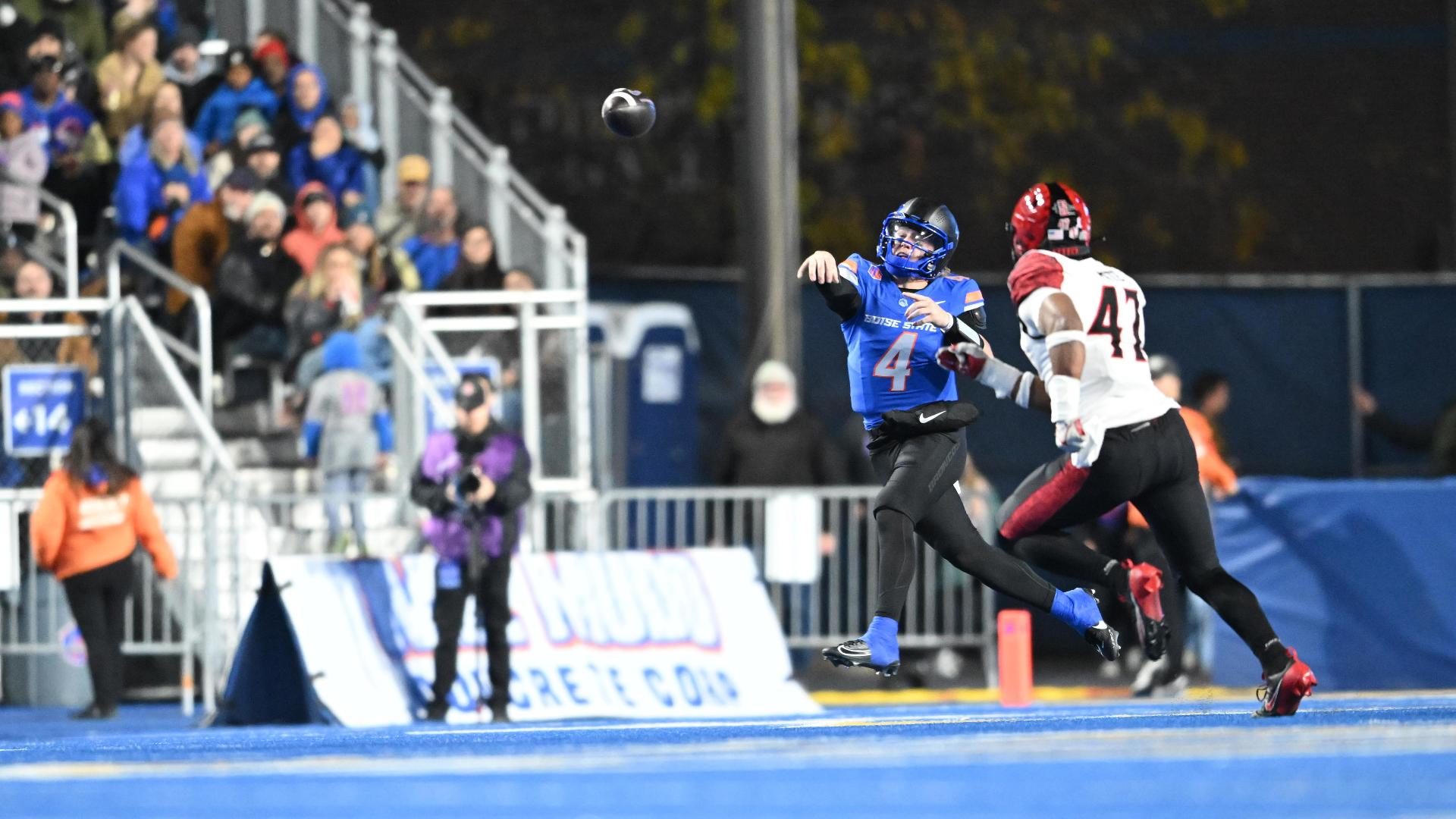 Madsen threw for a career-best 307 yards and four touchdowns in Boise State's win over San Diego State. He also had a career-high 24 completions on The Blue.