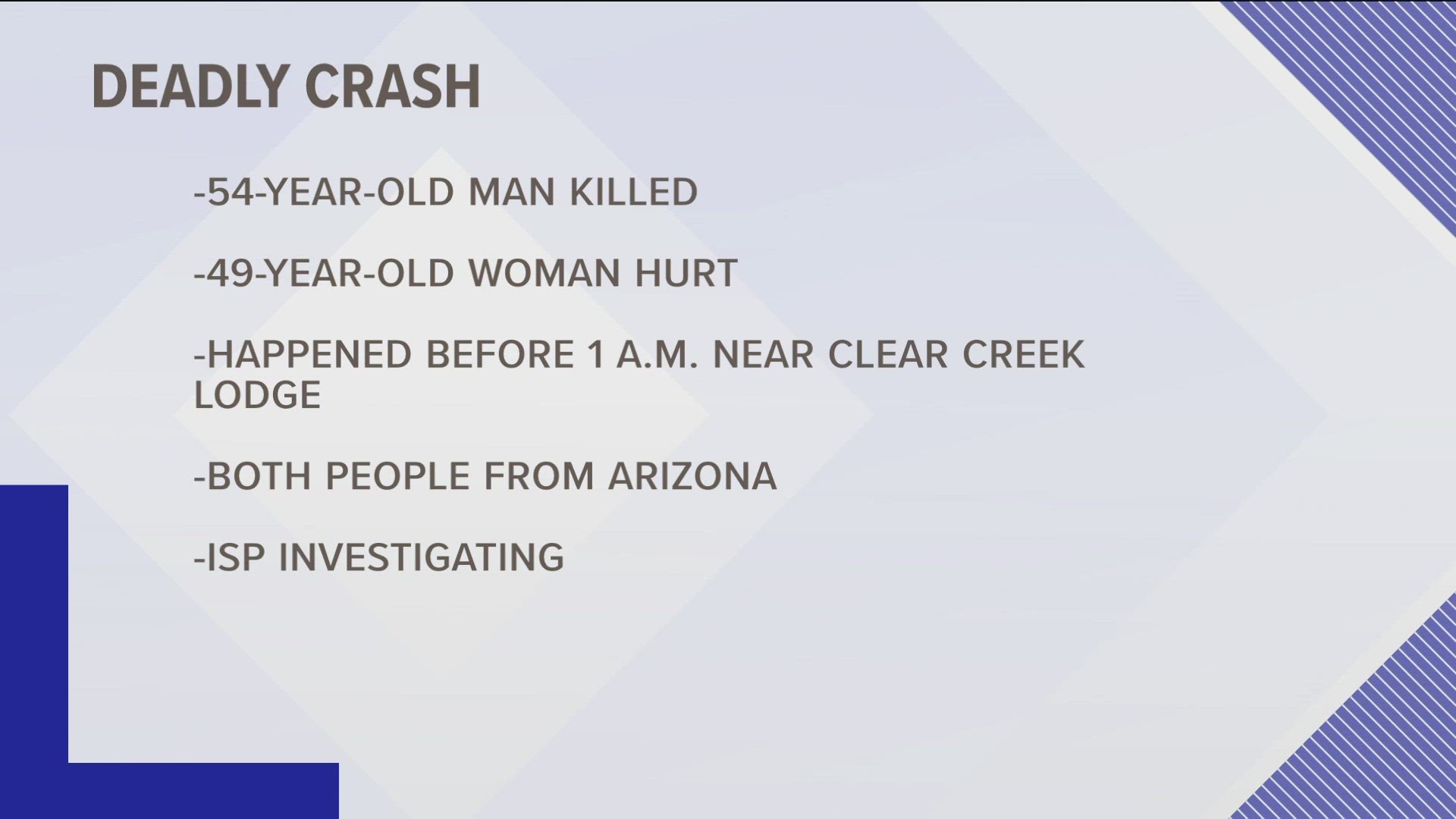 A woman passenger, also from Arizona, survived and was taken to the hospital.