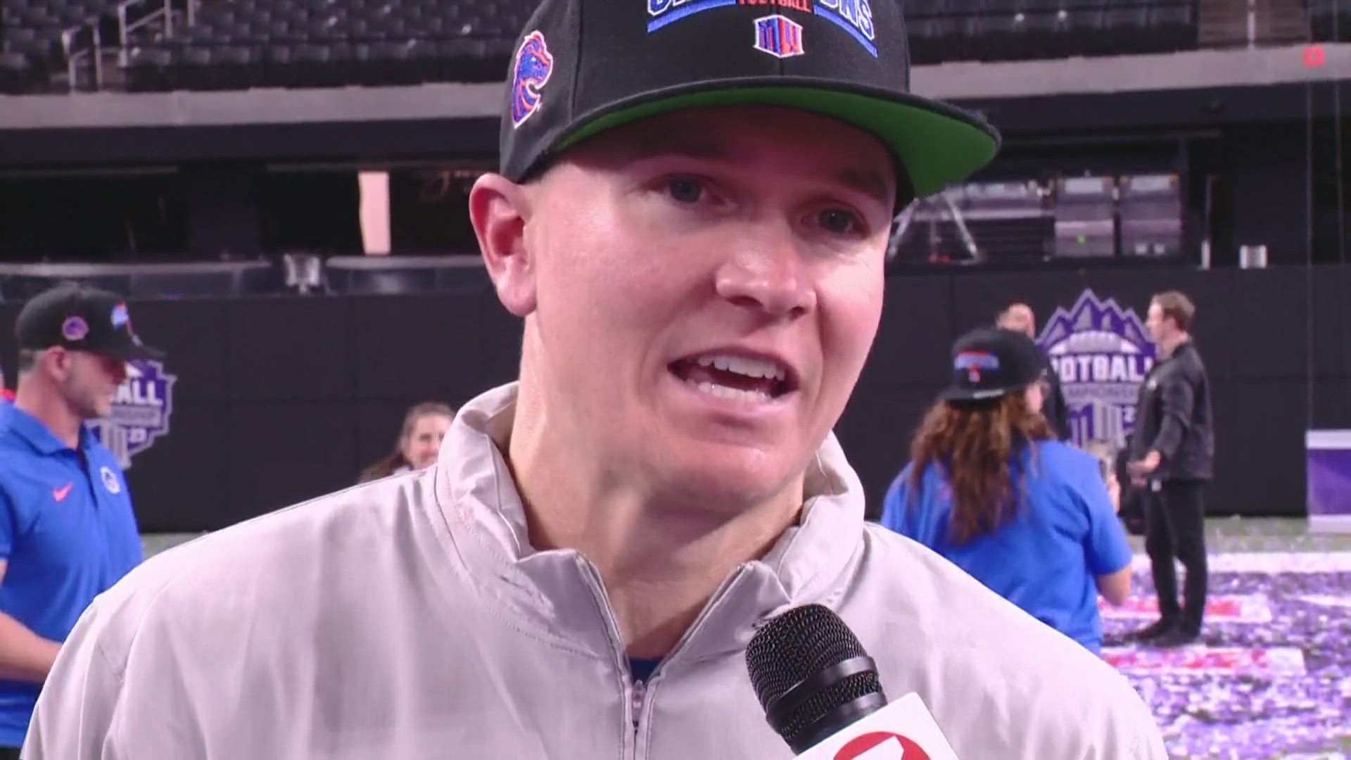 “This is my dream job … point blank. End of story." | An emotional Danielson chats with KTVB's Jay Tust during Boise State's on-field celebration in Las Vegas.