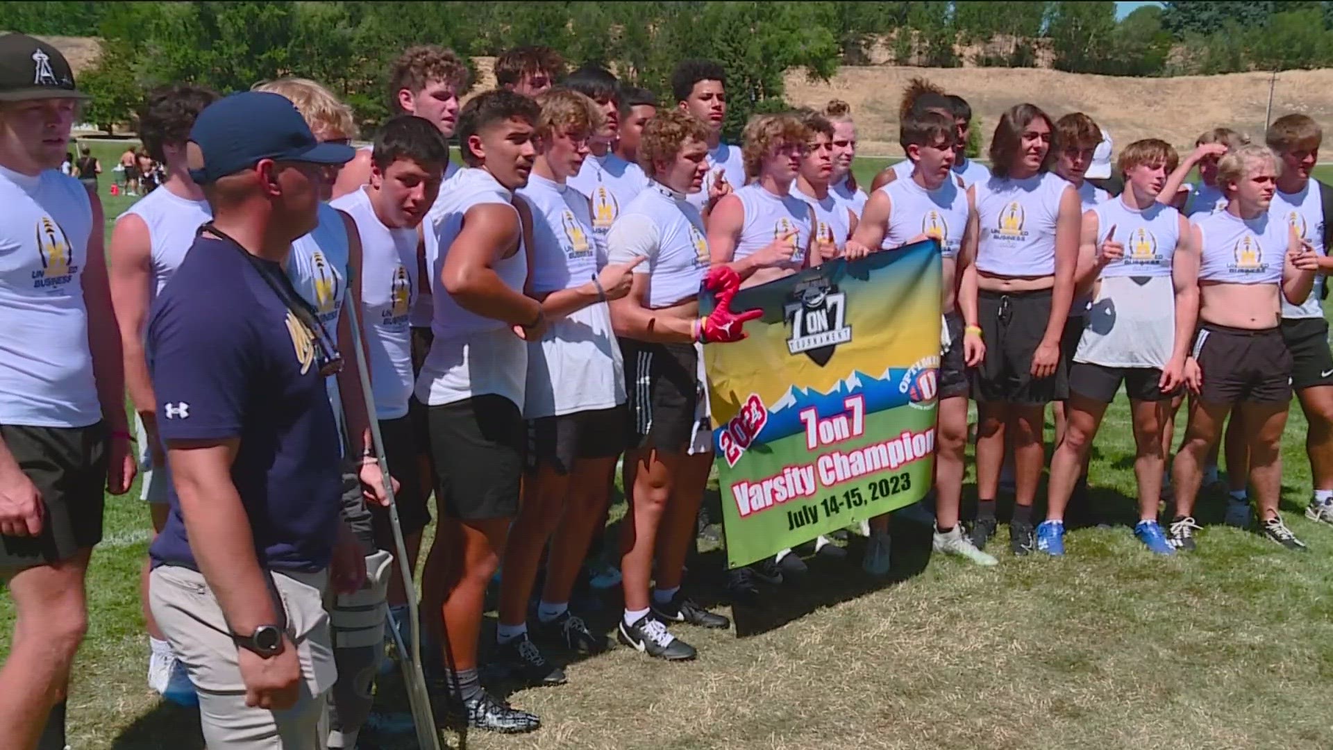 The Warriors defeated Capital for their first-ever FIPB varsity 7-on-7 title. Owyhee claimed the JV throne, while Mountain View and Kuna won the two lineman events.