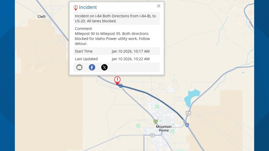 Stretch of I-84 near Mountain Home back open after utility work