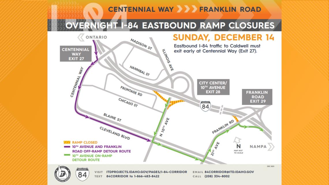 ITD: I-84 traffic shifts, 10th Avenue to intermittently close for