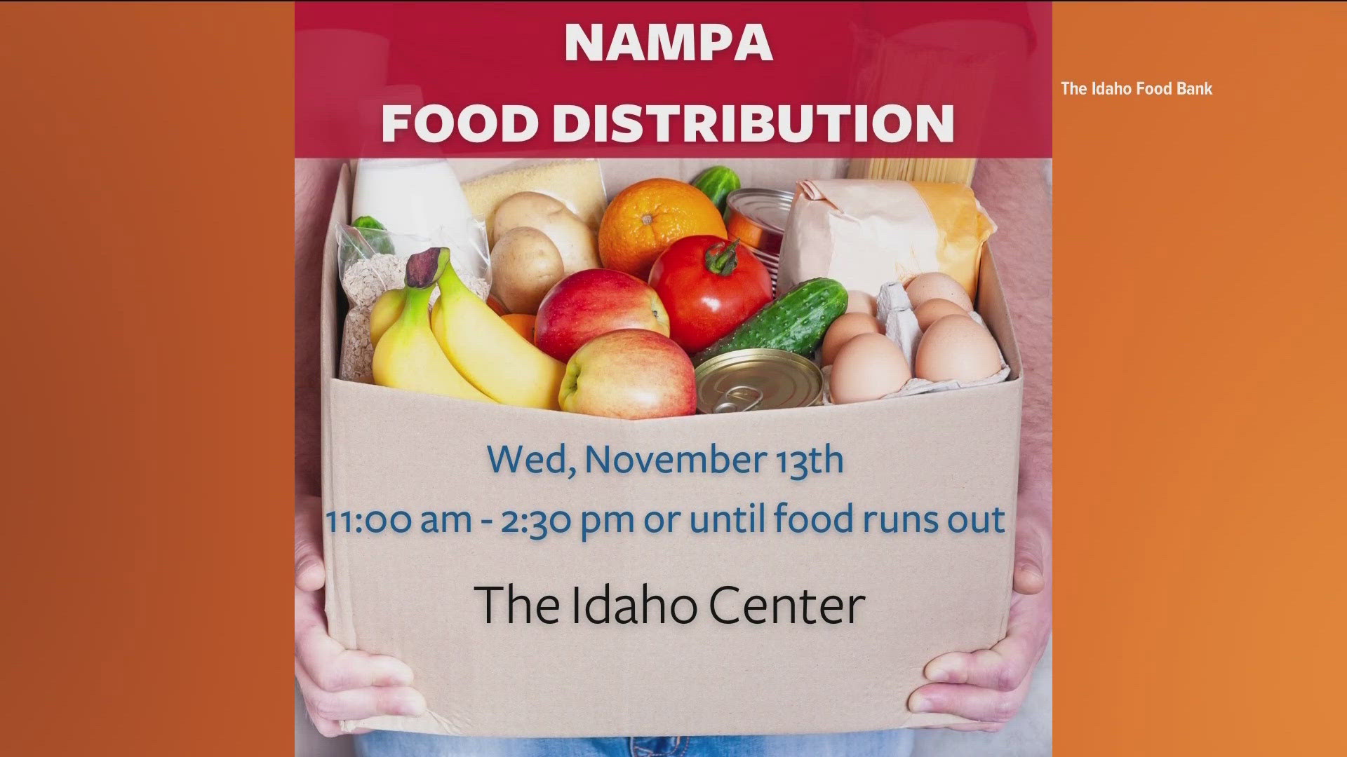 Nampa residents can make their way down to the Ford Idaho Center for free food on Wednesday, Nov. 13.