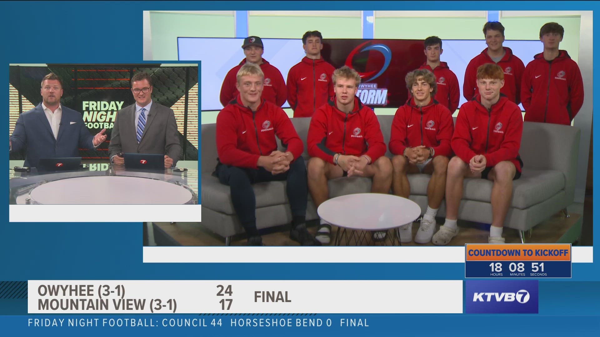 Storm players were in the KTVB studio on Friday Night Football to chat with Jay Tust and Brady Frederick about their 3-1 start and Thursday's win over Mountain View.