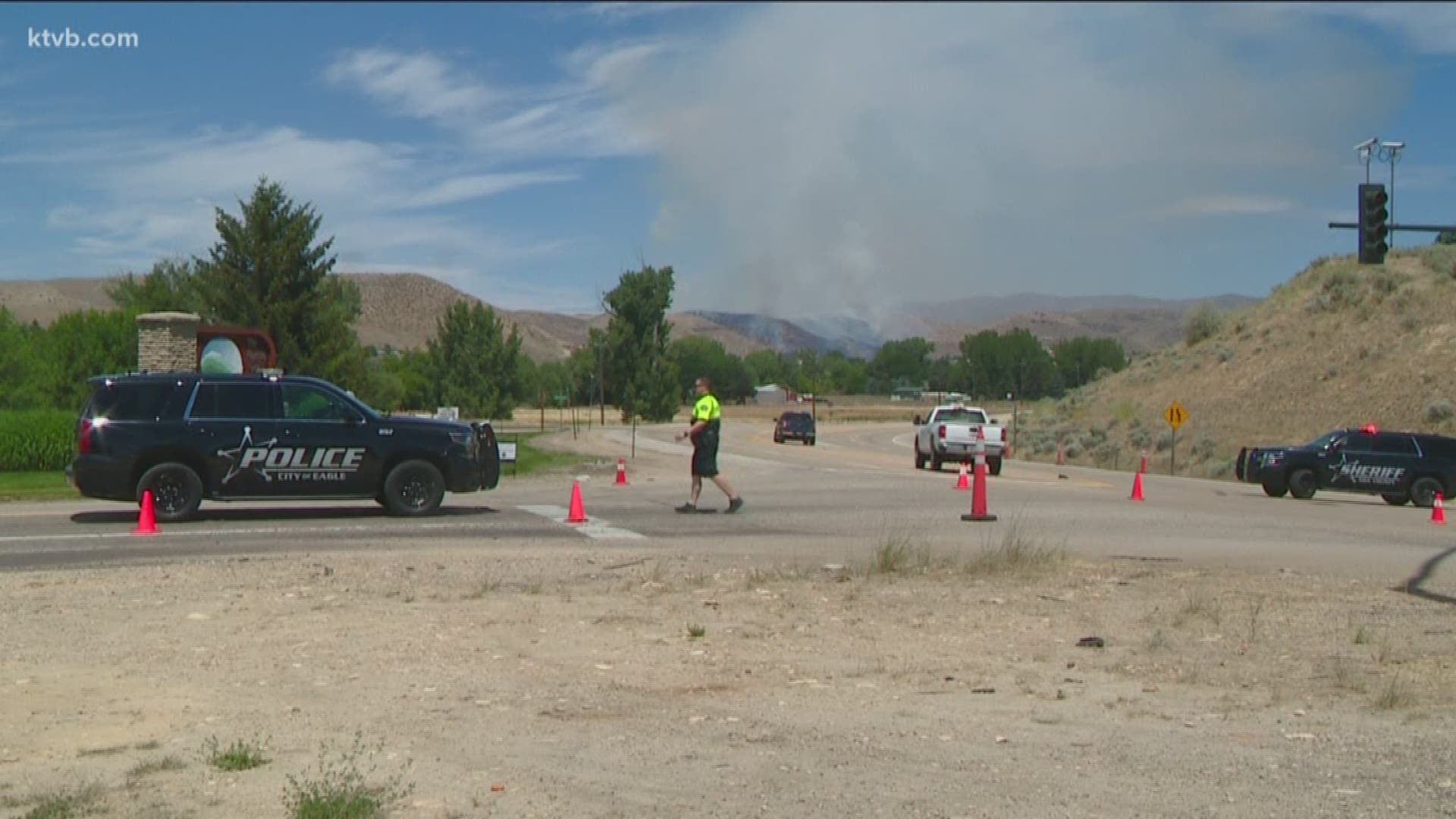 Idaho 55 was shut down north of Eagle after a fire broke out near the Avimor subdivision Sunday afternoon.