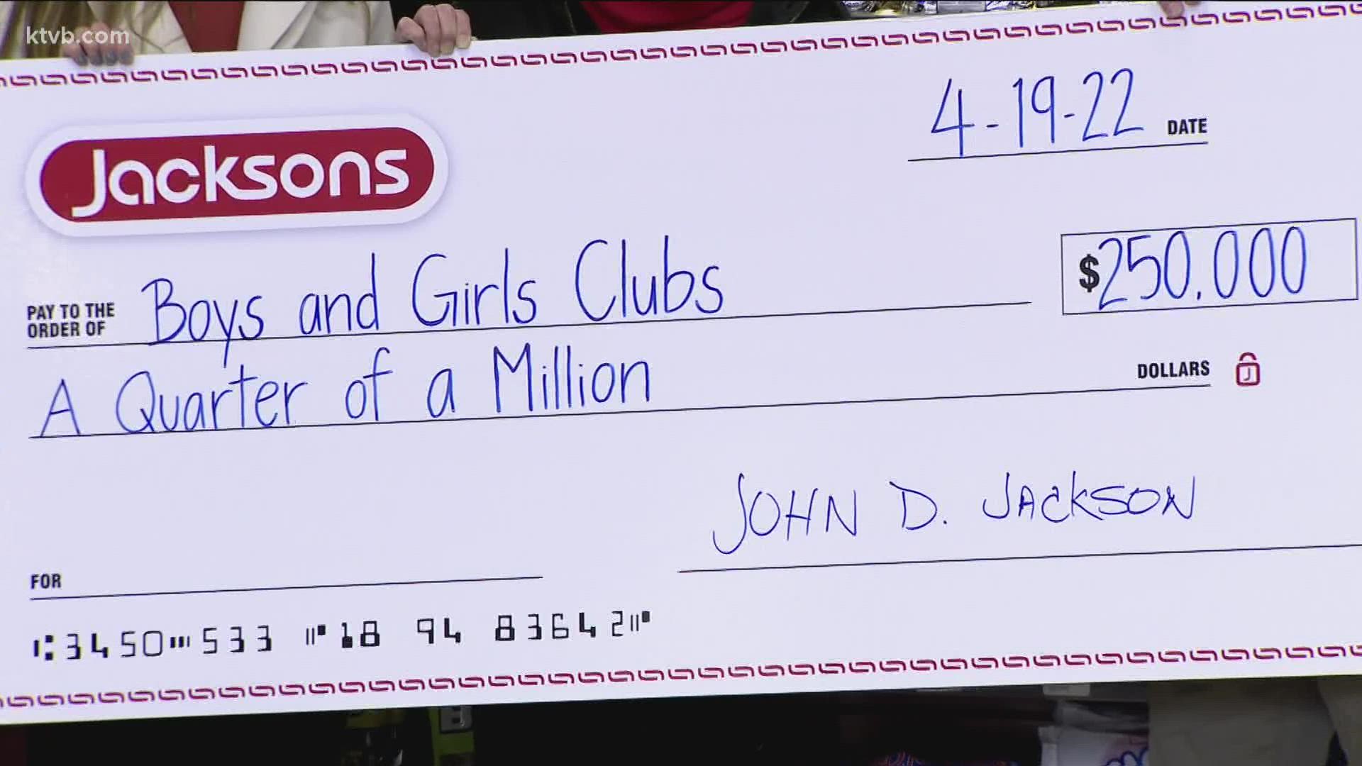 Jackson Food Stores raised $250,000 for youth in the pacific northwest, with $83,000 of that going to the Treasure Valley Boys and Girls Club.