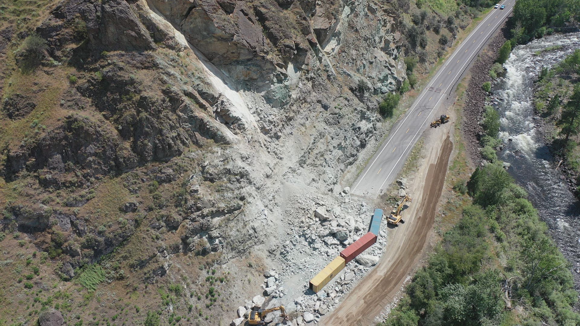 A massive rockslide has covered the highway since Friday. Officials say it is still unstable.