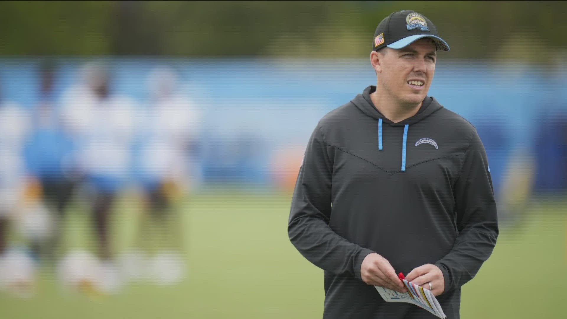 Moore explained his role as an offensive coordinator during the offseason and the "easy sell" of moving his family and three kids close to Disneyland.
