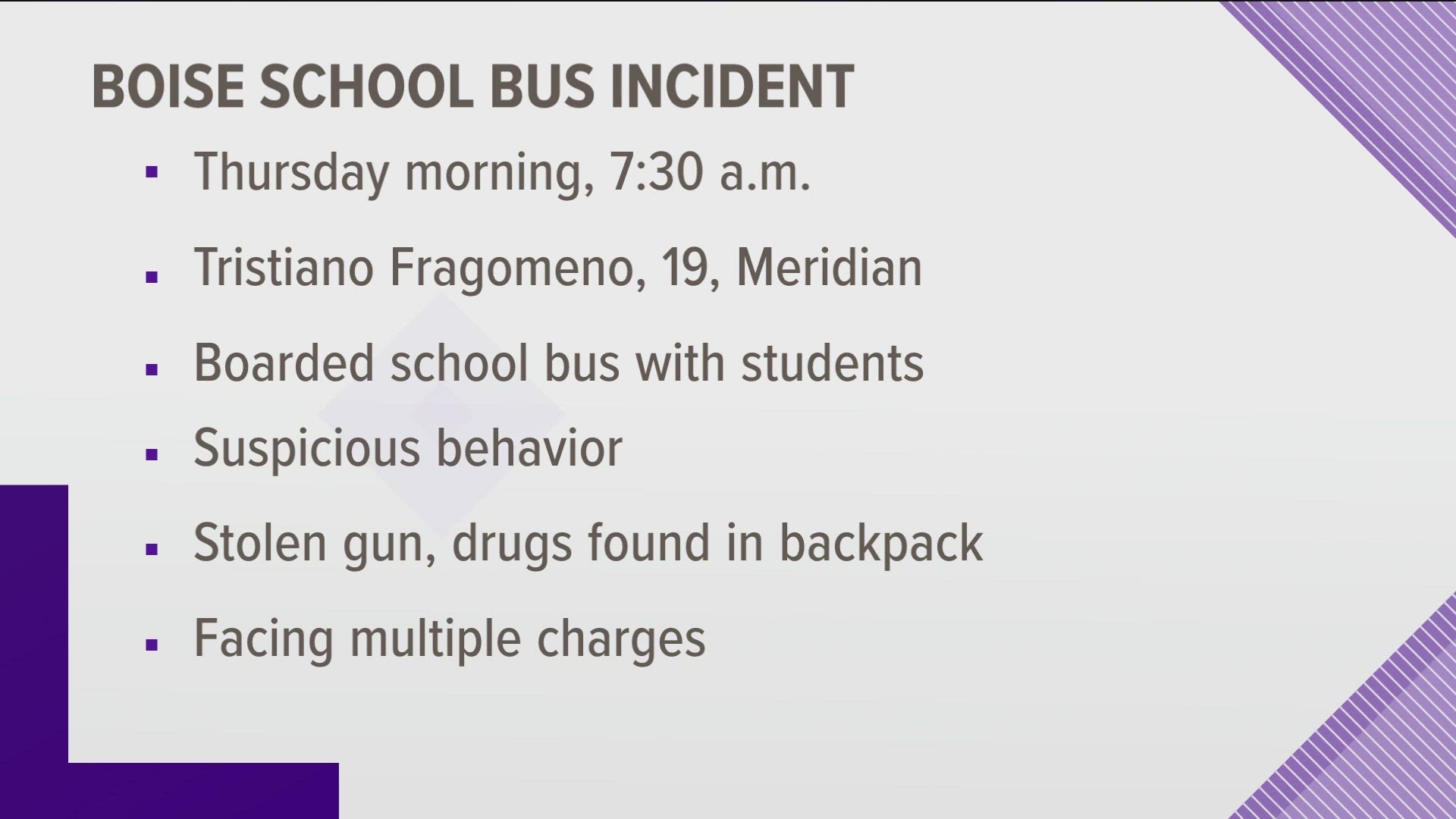 The 19-year-old was reported to have boarded the bus in downtown Boise heading to North Jr. High.