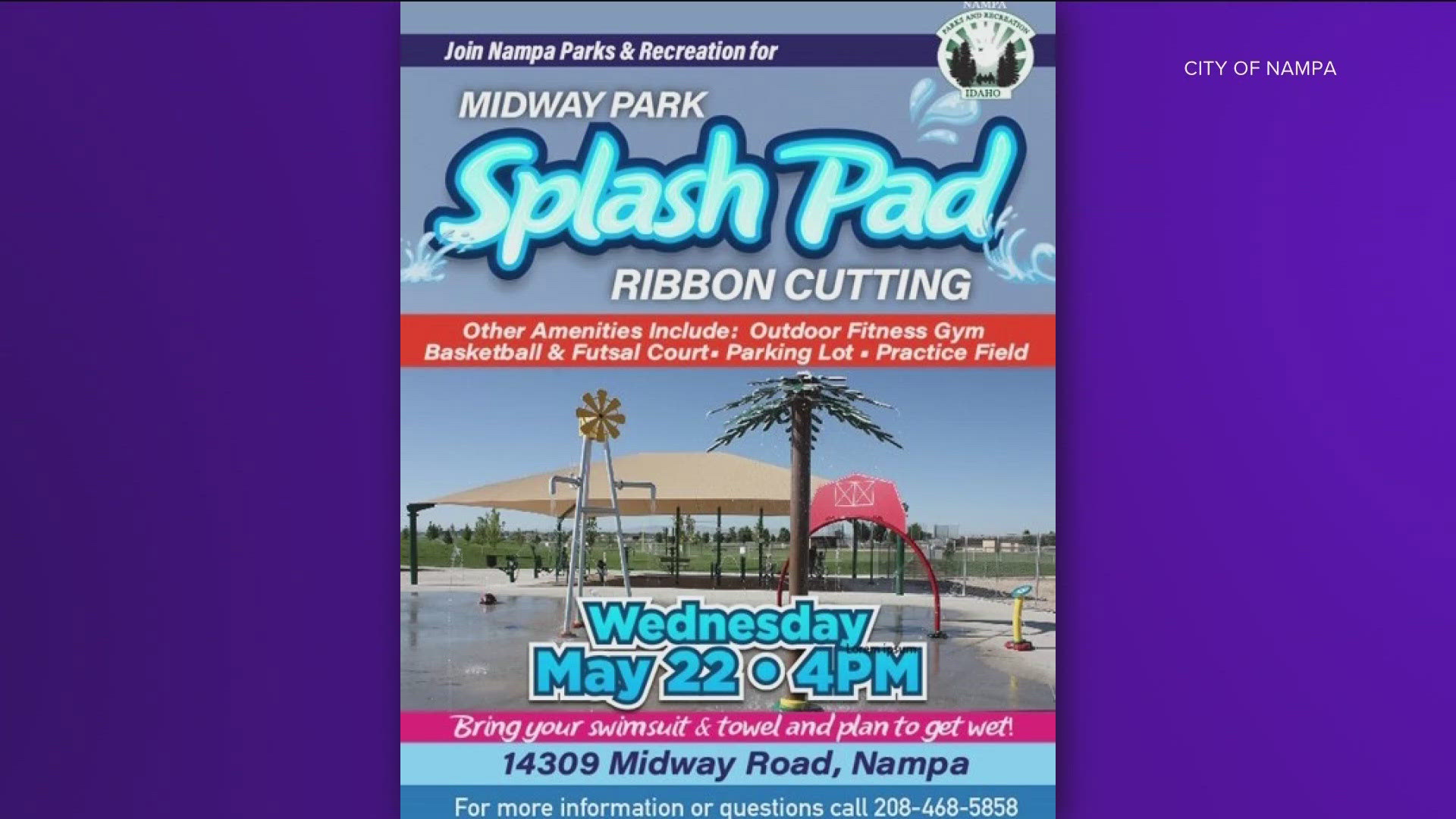 The ribbon-cutting celebration for the park's new splash pad, outdoor fitness gym and other amenities is at 4 p.m. on May 22.