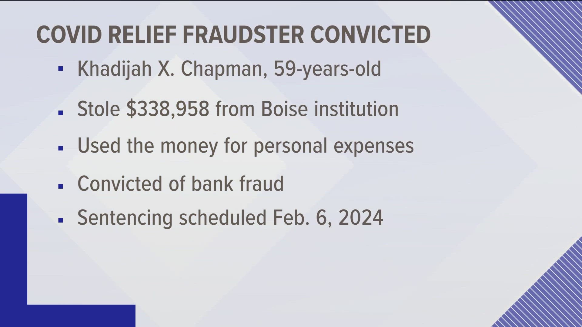 The attorney's office said the 59-year-old woman stole more than $338,000 from an institution in Boise.