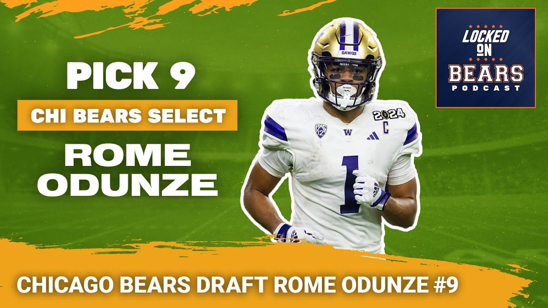 The Chicago Bears have selected Washington wide receiver Rome Odunze with the ninth overall pick in the 2024 NFL Draft.