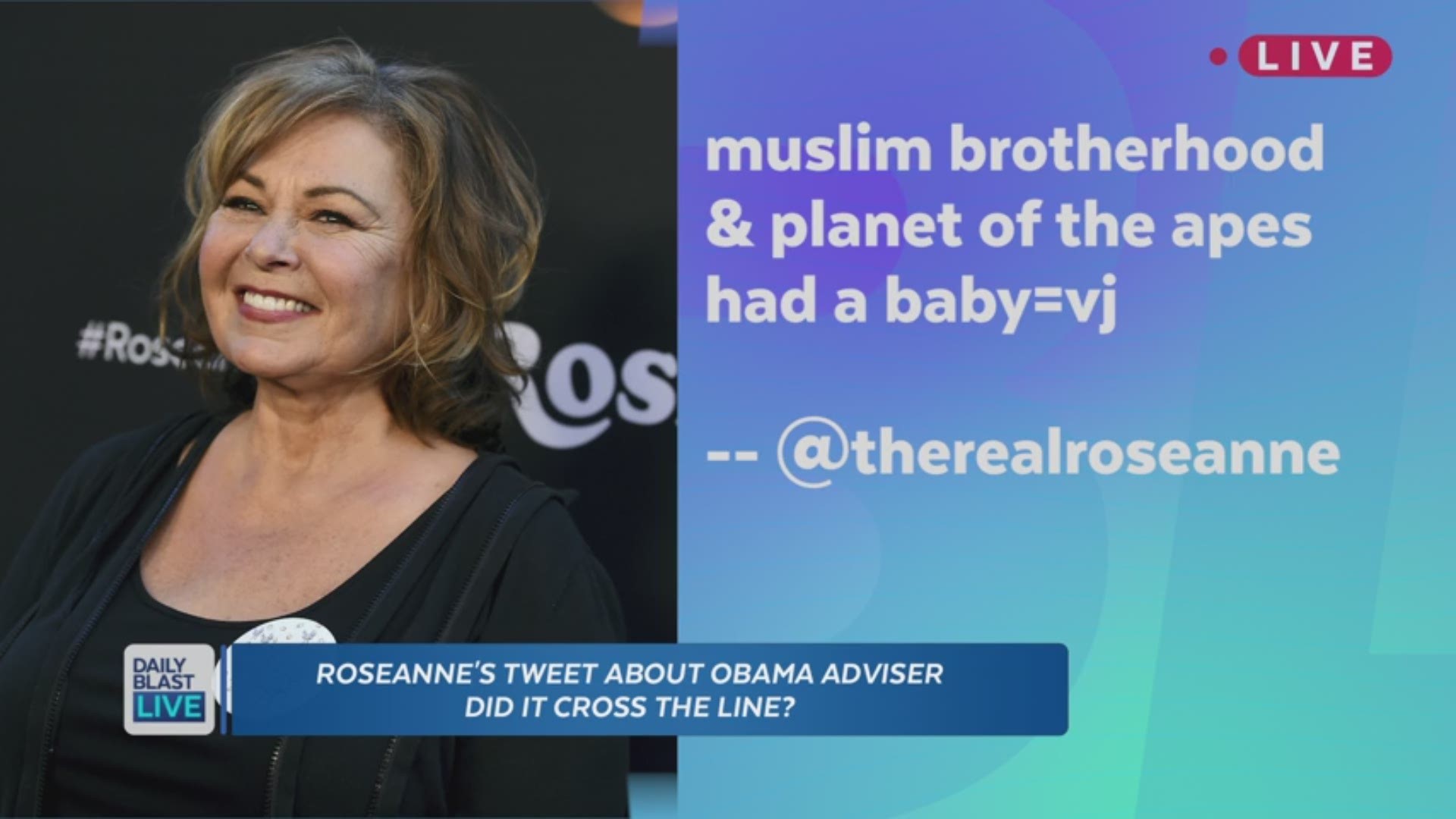 ABC has canceled its hit reboot of' Roseanne' after Roseanne Barr sent a racist tweet about a former Obama adviser. 