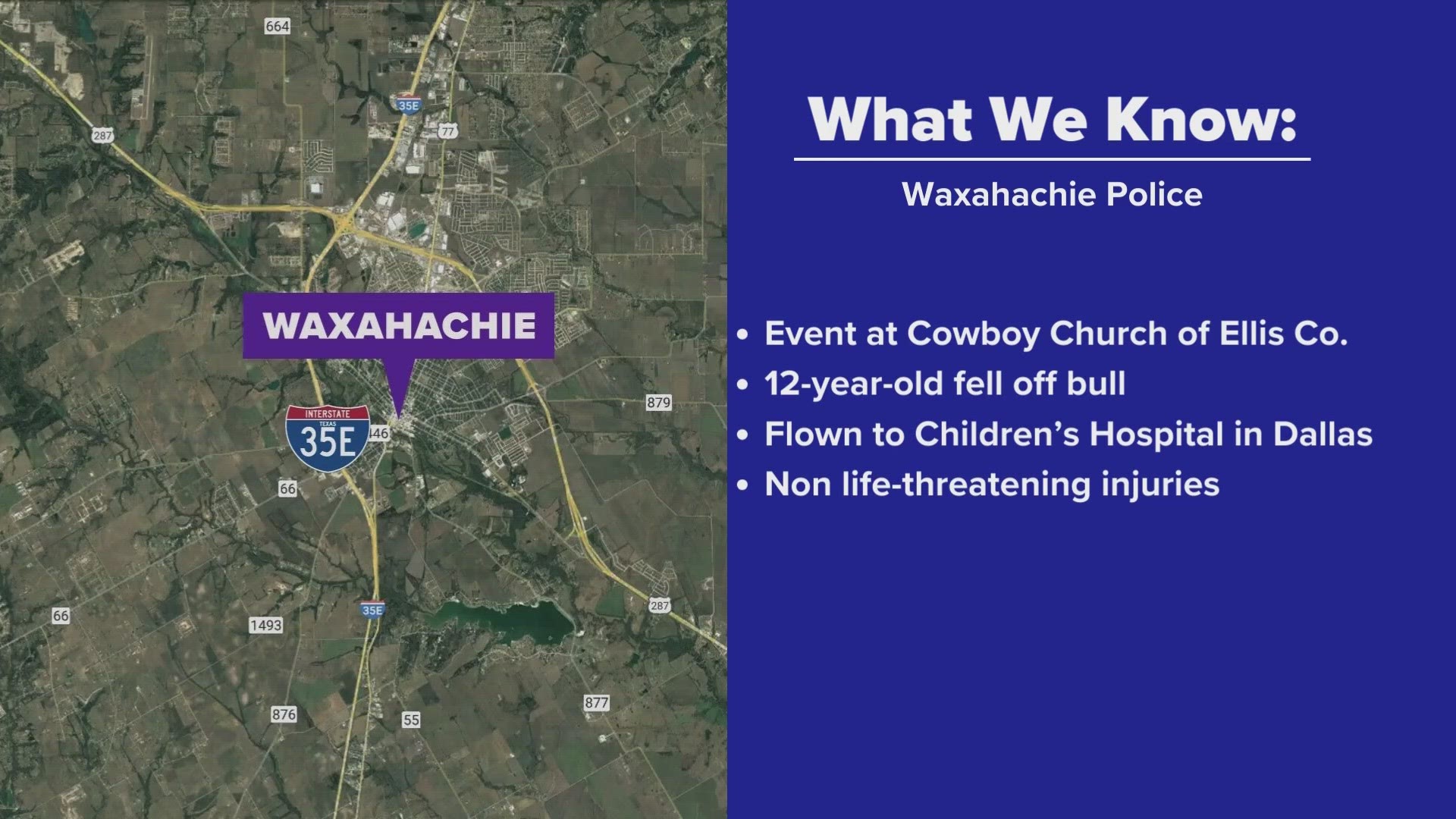 Waxahachie Fire and Rescue crews assessed the child and then requested a Care Flight to take the child to Children's Hospital in Dallas.