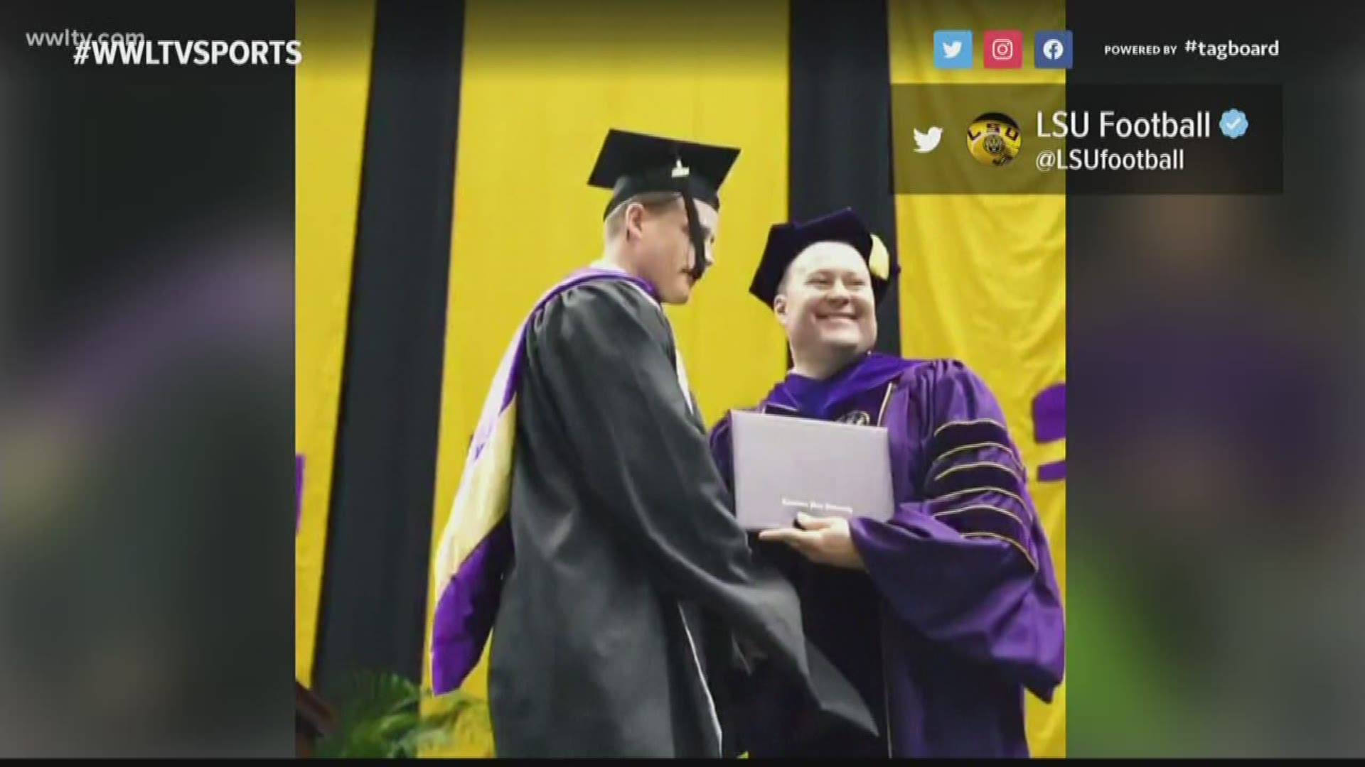 On Friday, Burrow joined nearly 2,000 of his fellow students in LSU's 300th commencement ceremony, where he was handed a master's degree in liberal arts from in fron